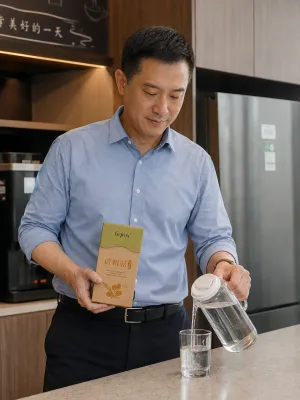 顧客在家中沖泡虎奶菇養氣飲