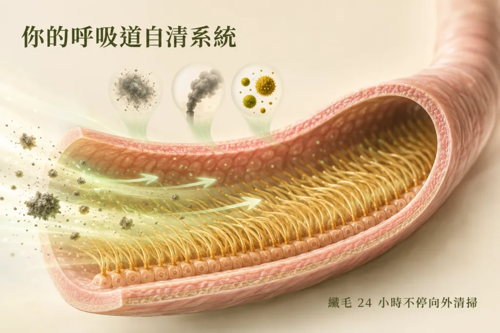 你的呼吸道自清系統:纖毛 24 小時不停向外清掃