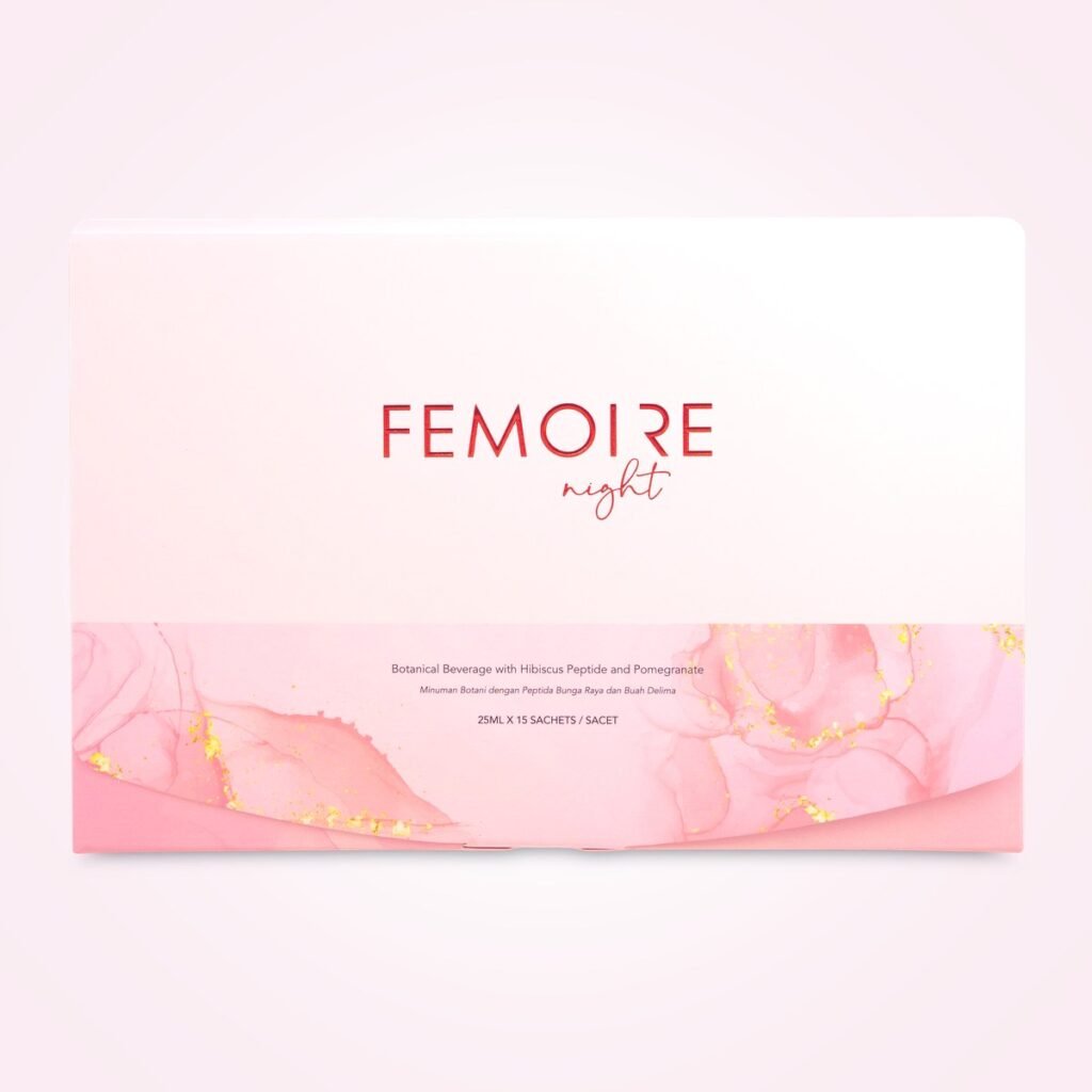FEMOIRE Night 玫瑰養顏飲粉色外盒與瓶型隨身包