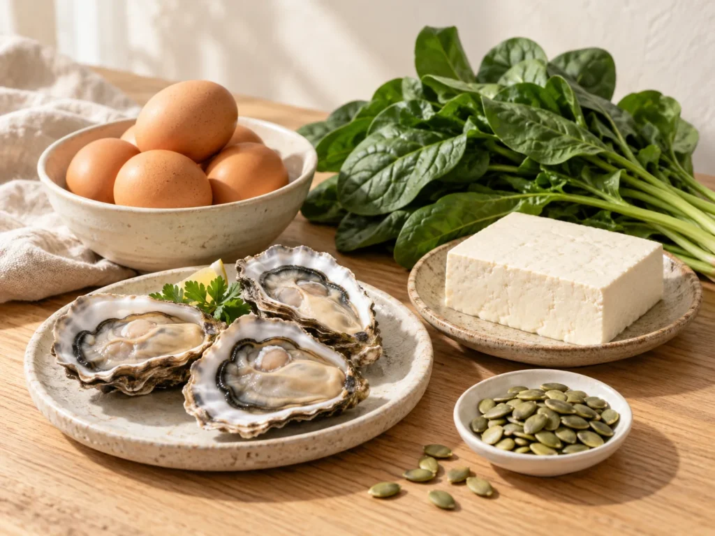 雞蛋、豆腐、牡蠣、菠菜與南瓜子