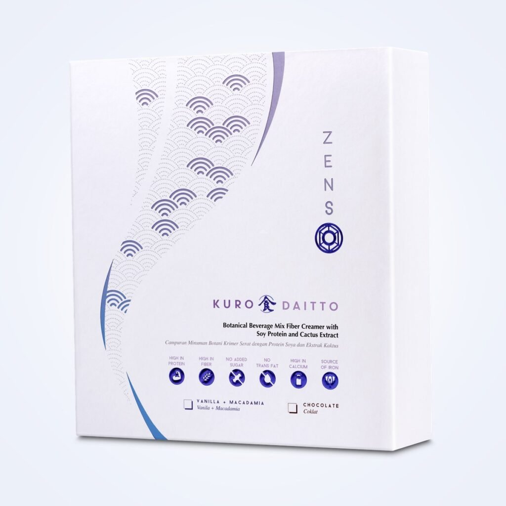ZENSO KURO DAITTO 營養纖寶沖泡飲外盒,巧克力與香草夏威夷果口味